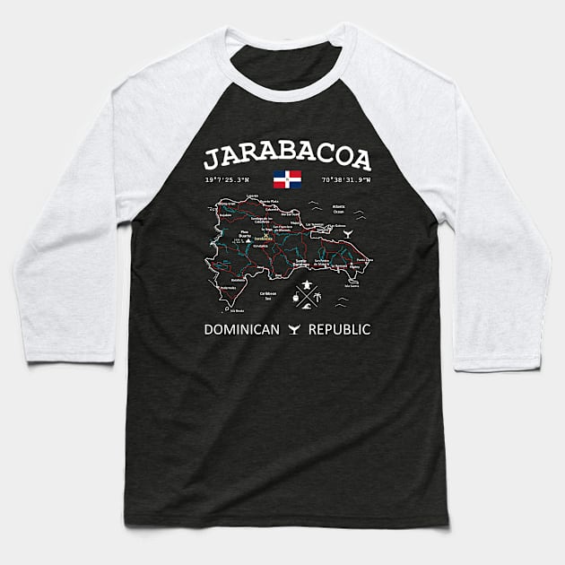 Jarabacoa Dominican Republic Flag Travel Map Coordinates GPS Baseball T-Shirt by French Salsa